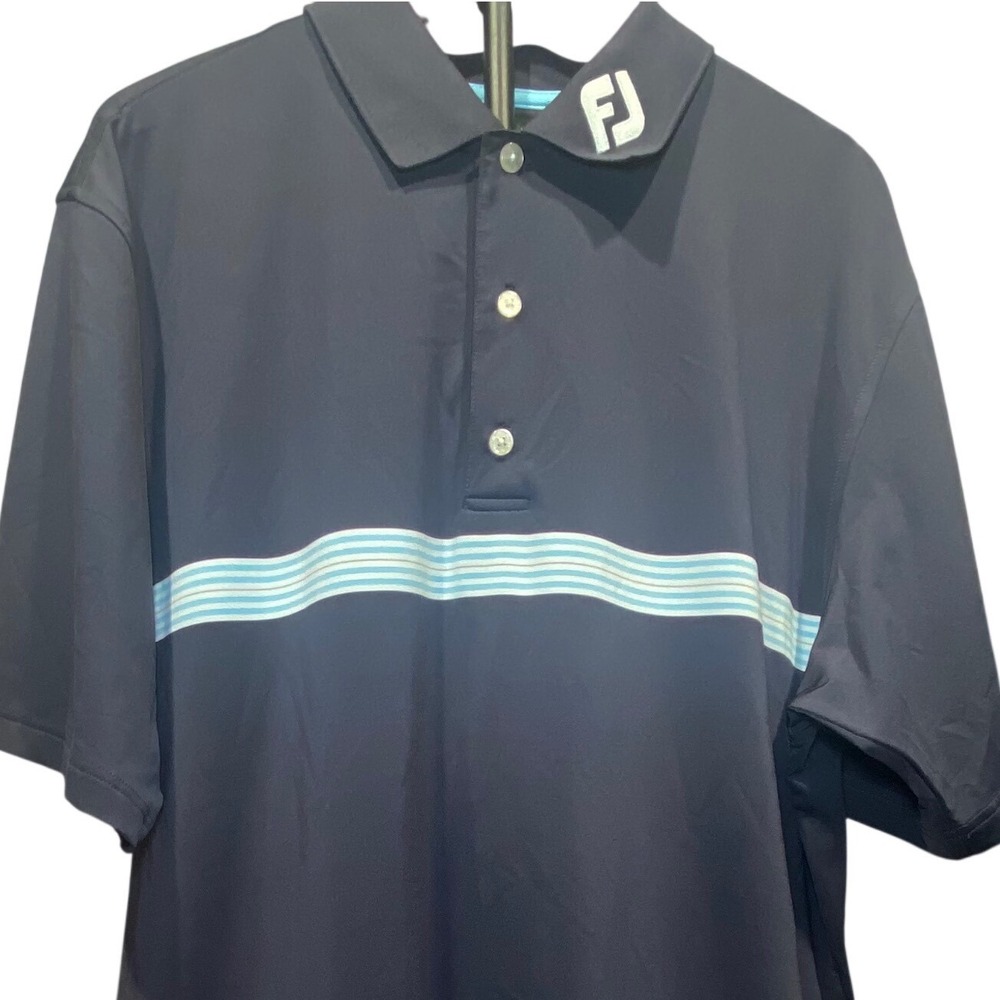 FootJoy Mens ProDry Golf Polo Shirt Navy Blue Striped Performance Size Large